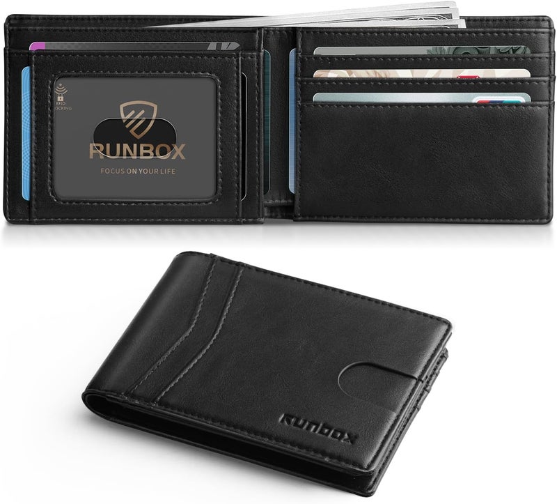 RUNBOX Wallet for Men Slim Leather Bifold RFID Blocking Minimalist Front Pocket Design with Gift Box - Image 1